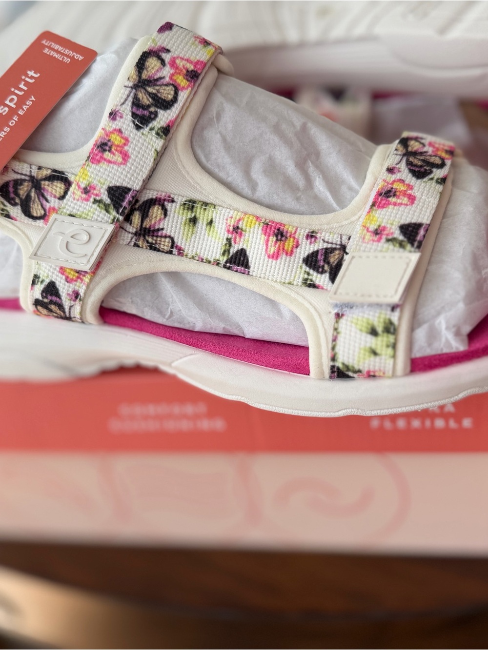White Floral Butterfly Womens 11 W Sandals - Comfort Slip-On. New in box